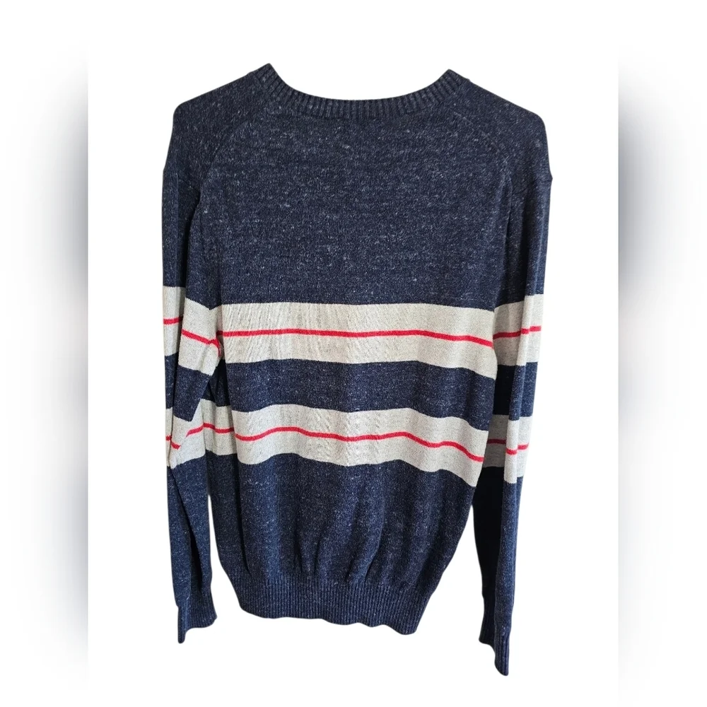 Gap Mens M V-Neck Sweater Navy Blue Marl Striped Cotton Blend Essential Boutique